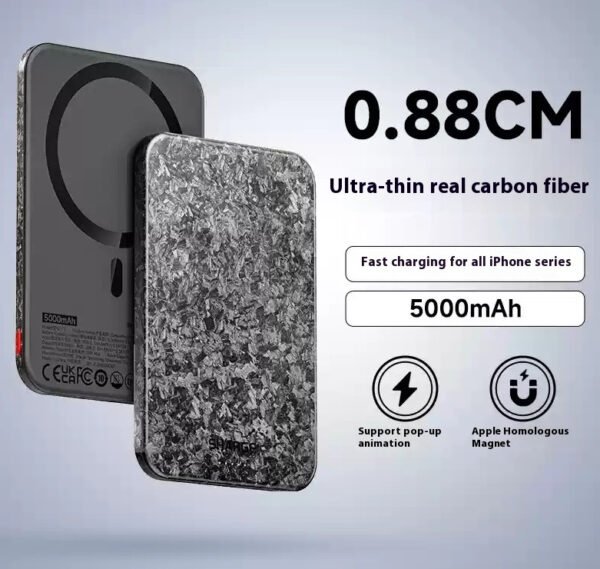 15W Magnetic Power Bank Wireless Carbon Fiber Magsafe Mobile Power Supply - Image 6
