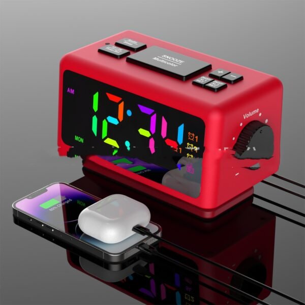 RGB Colorful LED Mirror Clock Electronic Clock - Image 2