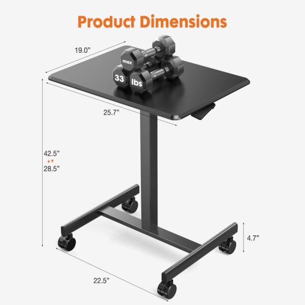 Adjustable Rolling Desk Laptop Computer Cart For Home  Office  Classroom Overbed Table - Image 7