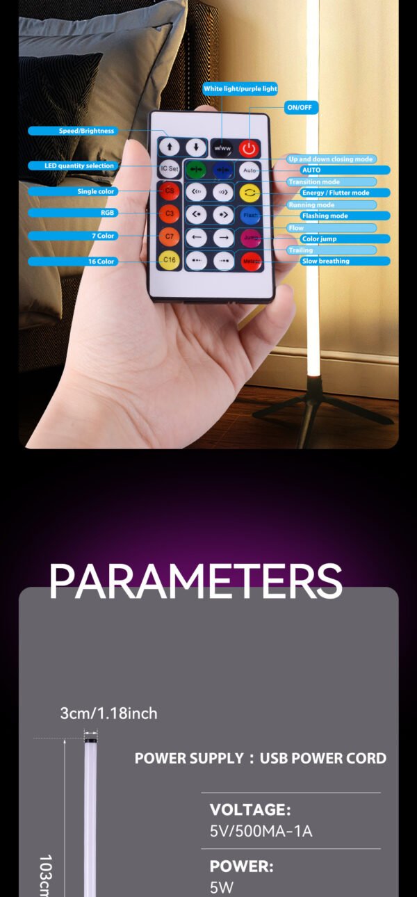 LED Corner Ambience Light Split Floor Bedroom Decoration RGB Remote Control Floor Lamp - Image 3