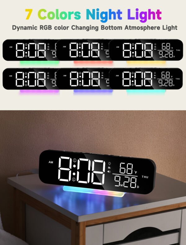 LED Digital RGB Magic Color Desk Clock With Vibration - Image 8
