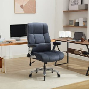 Big And Tall Office Chair 500lbs With Adjustable Lumbar Support, Fabric Executive Computer Chair With 2D Flip-up Armrests, Ergonomic Chair Quiet Rubber Wheels, Extra Wide Seat, Adjustable Headrest