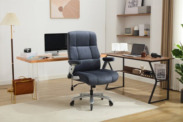 Big And Tall Office Chair 500lbs With Adjustable Lumbar Support, Fabric Executive Computer Chair With 2D Flip-up Armrests, Ergonomic Chair Quiet Rubber Wheels, Extra Wide Seat, Adjustable Headrest