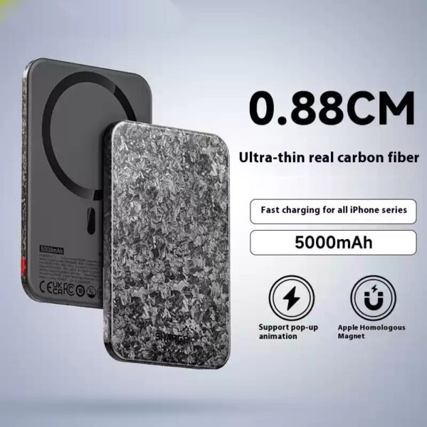 15W Magnetic Power Bank Wireless Carbon Fiber Magsafe Mobile Power Supply - Image 5