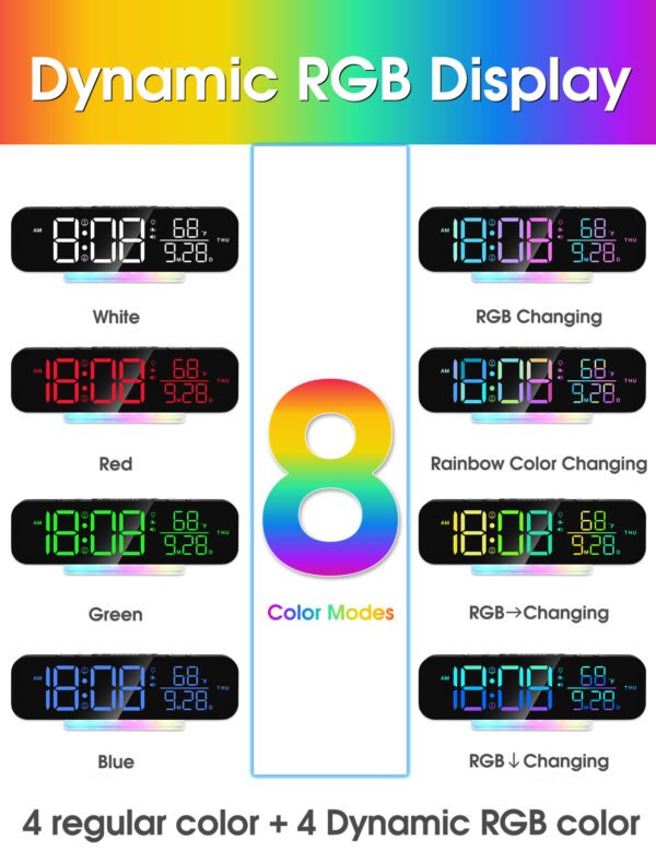 LED Digital RGB Magic Color Desk Clock With Vibration - Image 3