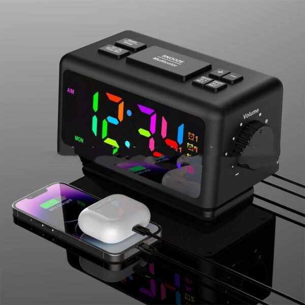 RGB Colorful LED Mirror Clock Electronic Clock - Image 5