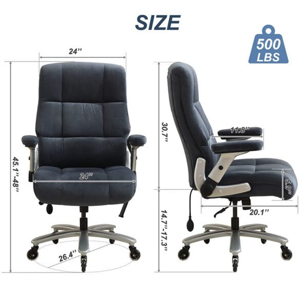 Big And Tall Office Chair 500lbs With Adjustable Lumbar Support, Fabric Executive Computer Chair With 2D Flip-up Armrests, Ergonomic Chair Quiet Rubber Wheels, Extra Wide Seat, Adjustable Headrest - Image 3