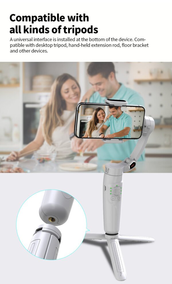 M1 Hand-held Tripod Head Three-axis Mobile Phone Stabilizer - Image 3